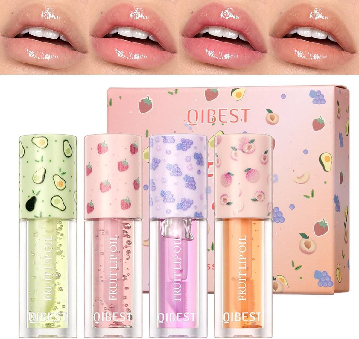 Azonee Hydrating Lip Gloss 4 Pack Moisturizing Lip Balm Fruit-Flavored Lip Glow Oil Set Lip Care Kit, for Teenage Girls Long Lasting Lip Glow Balm Lip Care for Women and Girls