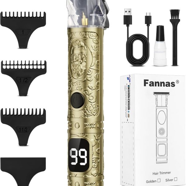 Fannas Hair Trimmer for Men, Beard Trimmer for Men Barber Professional Cordless Zero Gapped Hair Clippers with LCD Display, Men Shavers Edgers Electric Rechargeable T Liners Clipper, Mens Gifts - Gold