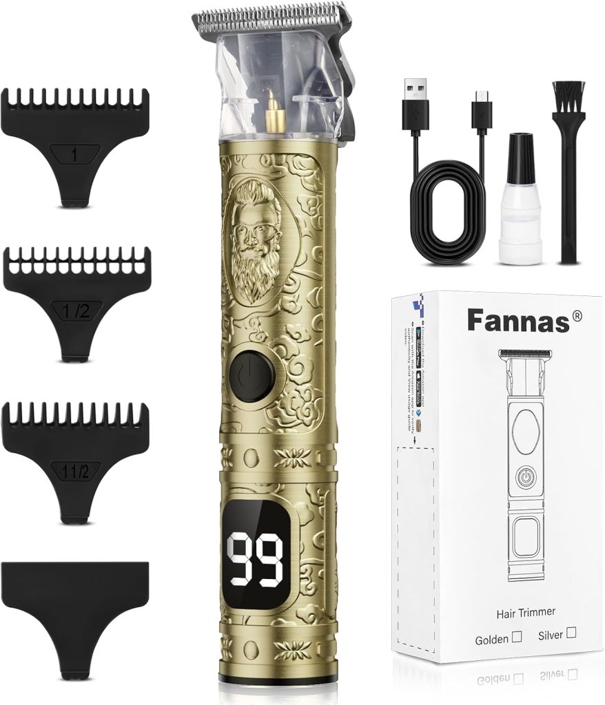 Fannas Hair Trimmer for Men, Beard Trimmer for Men Barber Professional Cordless Zero Gapped Hair Clippers with LCD Display, Men Shavers Edgers Electric Rechargeable T Liners Clipper, Mens Gifts - Gold