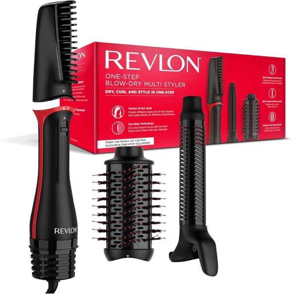 Revlon One Step Blow-Dry Multi Styler - 3 in 1 Dry, Curl and Volumizer with 3 Attachments - Detachable Head, Curler, Dryer, Styler, 4 Settings - 360 Airflow curler - RVDR5333 Black