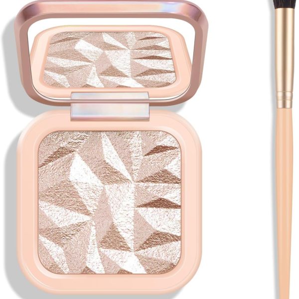 KYDA Face Highlighter Palette, High Glossy Face Illuminator Palette, Natural Glow Finish, Pearl Shimmer Smooth Baked Powder, Lasting Sparkling Highlighter Makeup-DAWN GLOW