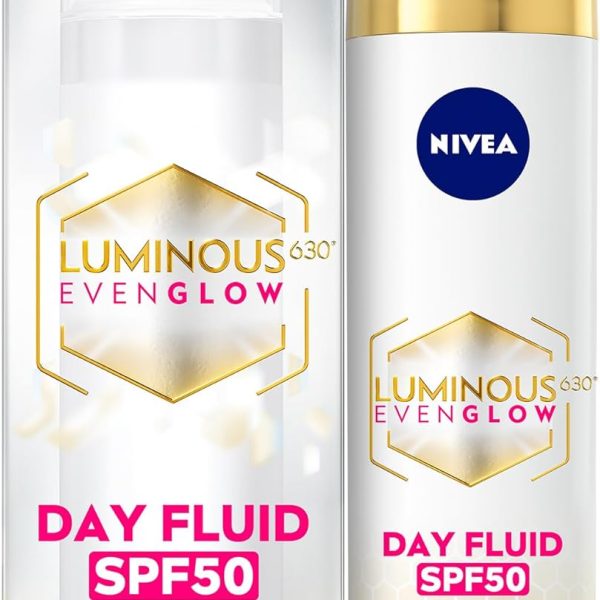 NIVEA LUMINOUS 630 EVEN GLOW Anti Dark Spot Face Fluid SPF 50, UVA & UVB Sun Protection, Spotless Even Skin, Hydrating Hyaluronic Acid & Vitamin E, 40ml