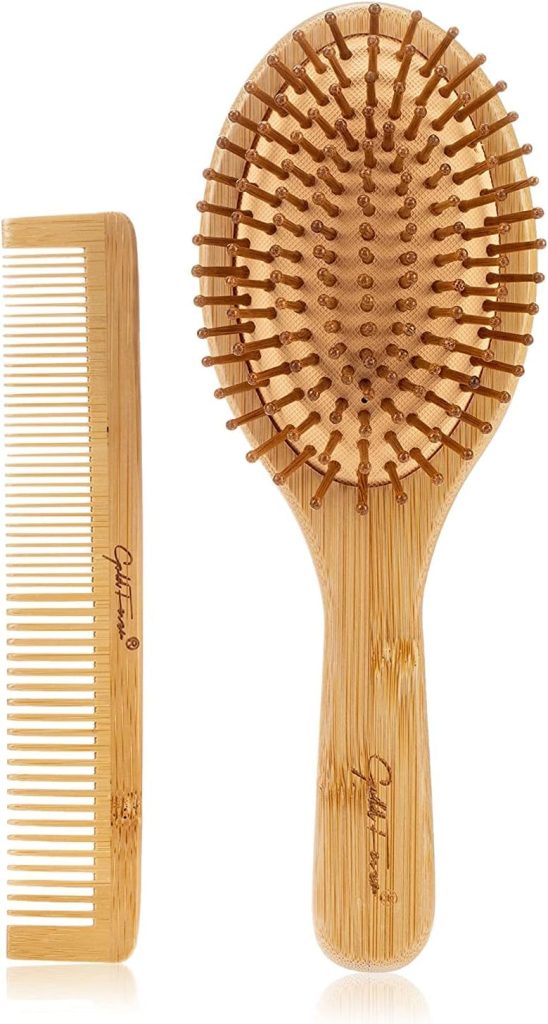 LELE Natural Bamboo Comb Set Wooden Massage Hair Brush with Wide Tooth Comb & Grooming Comb for Women Men and Kids - Reduce Frizz and Massage Scalp (2 PCS)