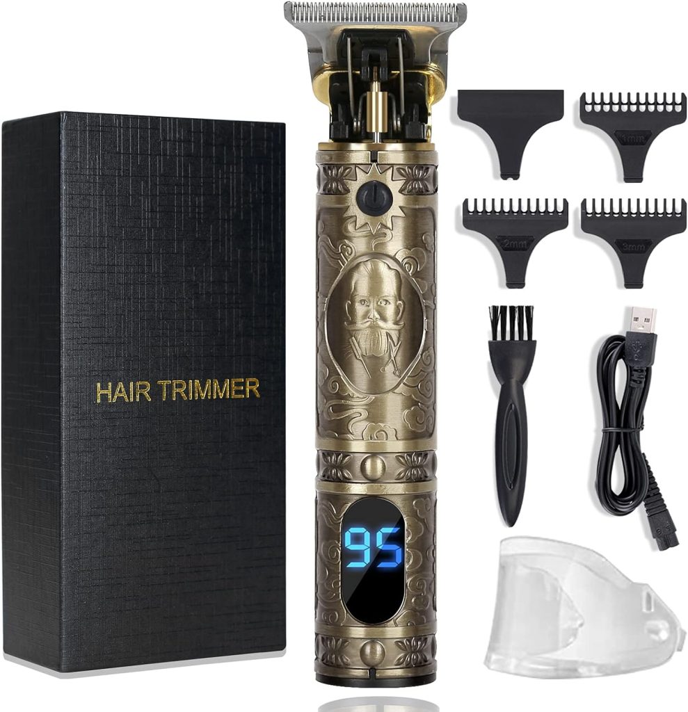 MHKJP T Blade Trimmer for Men Hair Clippers Professional Grooming Trimmer Kit for Men Beard Hair Trimmers Zero Gapped Cordless USB Rechargeable LED Display (Gold-1)