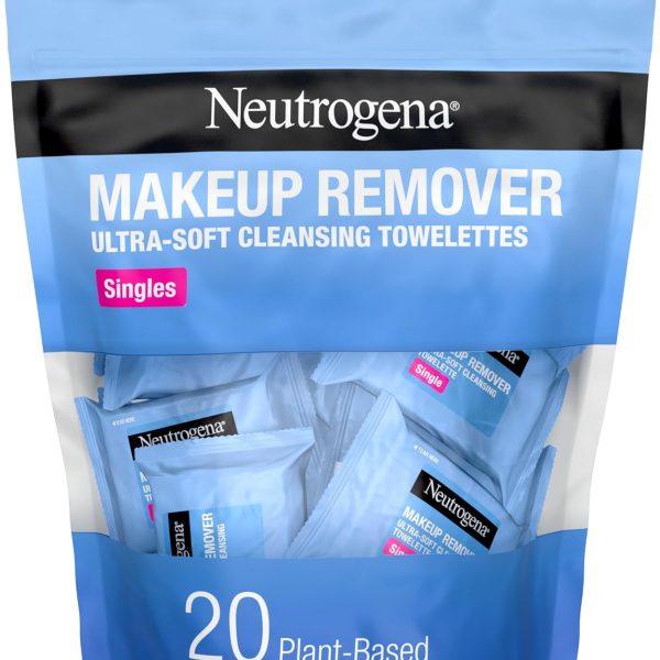 Neutrogena Facial Cleansing Towelette Singles, Daily Face Wipes to Remove Dirt, Oil, Makeup & Waterproof Mascara, Gentle, Alcohol-Free, Individually Wrapped, 20 Count