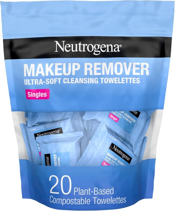 Neutrogena Facial Cleansing Towelette Singles, Daily Face Wipes to Remove Dirt, Oil, Makeup & Waterproof Mascara, Gentle, Alcohol-Free, Individually Wrapped, 20 Count