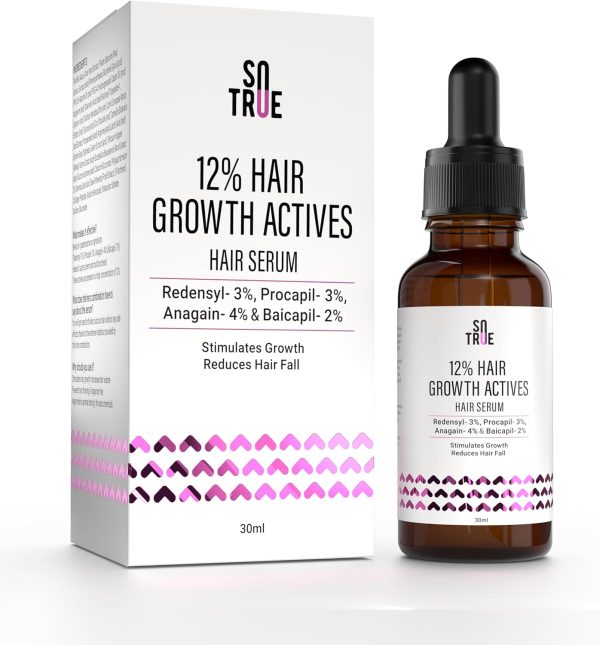 Sotrue Hair Growth Serum With Redensyl 3%, Procapil 3%, Anagain 4% and Baicapil 2% Hair Growth Actives, Stimulates Hair Growth, Hair Fall Control Serum For Women & Men, For All Hair Types, 30ml