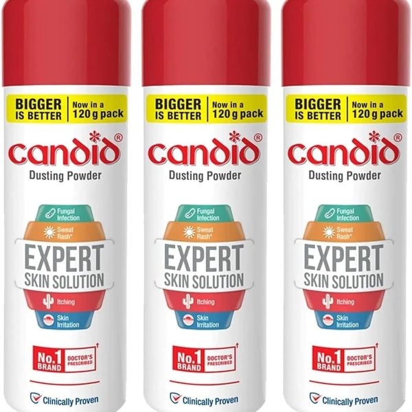 Candid Dusting Powder | Expert Skin Solution |Doctor's Prescribed No.1 Brand | Prevents Sweat Rash, Itching, Fungal Infection & Skin Irritation | Anti-fungal Powder | Clotrimazole | 120g | Pack of 3