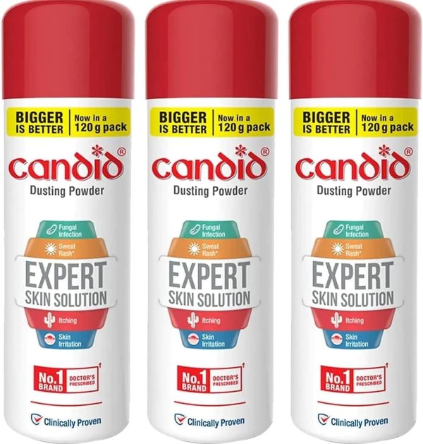 Candid Dusting Powder | Expert Skin Solution |Doctor's Prescribed No.1 Brand | Prevents Sweat Rash, Itching, Fungal Infection & Skin Irritation | Anti-fungal Powder | Clotrimazole | 120g | Pack of 3