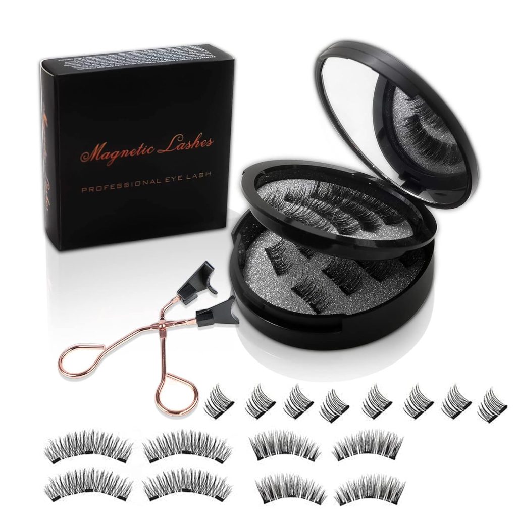 Arabest Magnetic Eyelashes, Dual Magnets 3D No Glue Fake Lashes Extension with Tweezers, Waterproof Soft Full Eye Magnetic Fake Lashes, False Eyelashes Reusable for Women Makeup Natural Look (A)