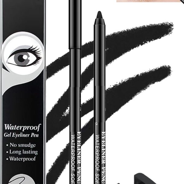 Khazna 1 Pcs Matte Black Waterproof Smudge proof Gel Eyeliner Pencil, Fade-Proof Cream Eye Liner Pencil Smooth Water Line Pencil,Cat Eye/Smoky Eye Makeup Pen with Sharpener,Gift for Older Women Teens