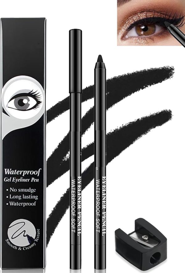 Khazna 1 Pcs Matte Black Waterproof Smudge proof Gel Eyeliner Pencil, Fade-Proof Cream Eye Liner Pencil Smooth Water Line Pencil,Cat Eye/Smoky Eye Makeup Pen with Sharpener,Gift for Older Women Teens