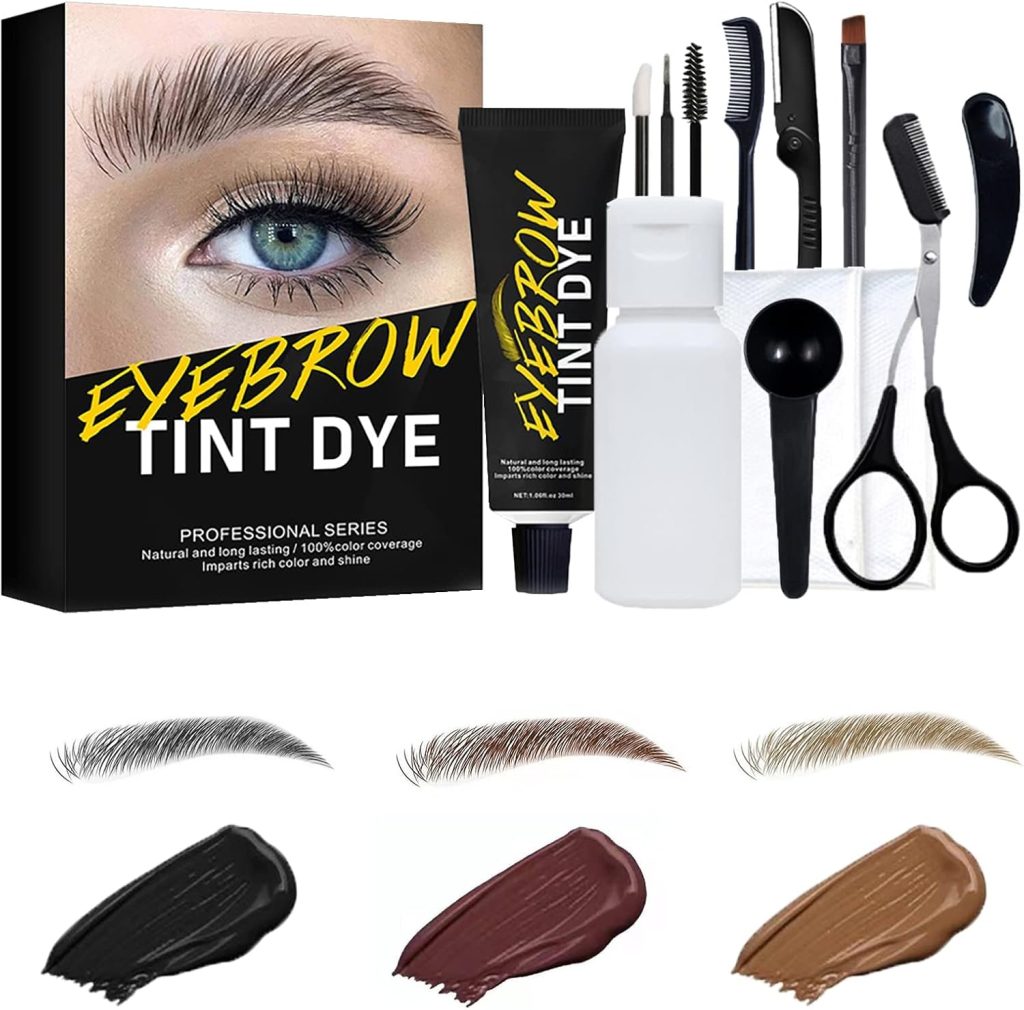 Azonee Instant Eyebrow Tint, Professional Semi-Permanent Eyebrow Dye Kit, Natural Gentle Formula Eyebrow Tint Suitable for Salon and Home Use, Lasts for 4-6 Weeks(Black)