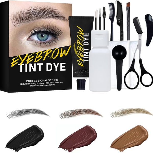 Azonee Instant Eyebrow Tint, Professional Semi-Permanent Eyebrow Dye Kit, Natural Gentle Formula Eyebrow Tint Suitable for Salon and Home Use, Lasts for 4-6 Weeks(Black)