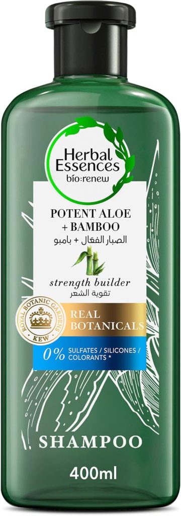 Herbal Essences Hair Strengthening Sulfate Free Potent Aloe Vera + Bamboo Natural Shampoo for Dry Hair and Hair Hydrate, 400mL