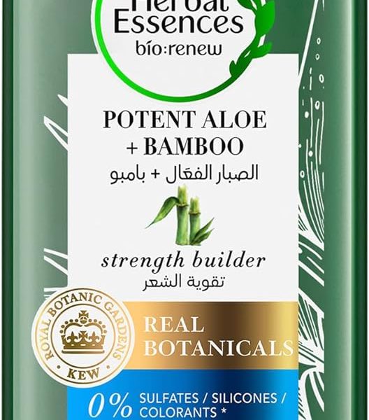 Herbal Essences Hair Strengthening Sulfate Free Potent Aloe Vera + Bamboo Natural Shampoo for Dry Hair and Hair Hydrate, 400mL