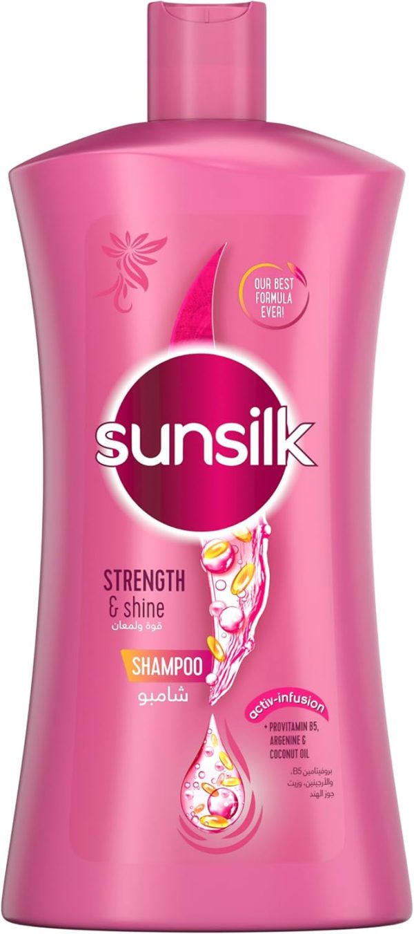 SUNSILK Shampoo, Hair Care For Weak & Dull Hair, Strength & Shine With Provitamin B5, Argenine & Coconut Oil, 1000ml