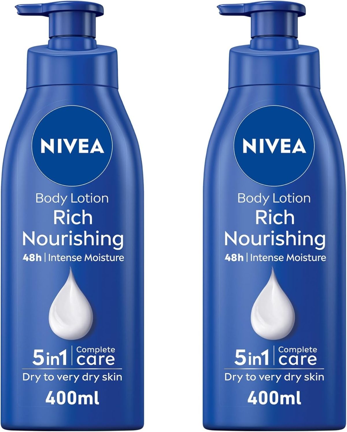 NIVEA Body Lotion for Dry to Very Dry Skin, Rich Nourishing, 5in1 Complete Care, 48H Intense Moisture, 2x400ml, Pack of 2