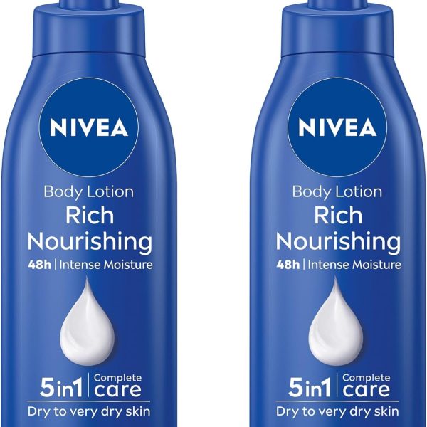 NIVEA Body Lotion for Dry to Very Dry Skin, Rich Nourishing, 5in1 Complete Care, 48H Intense Moisture, 2x400ml, Pack of 2