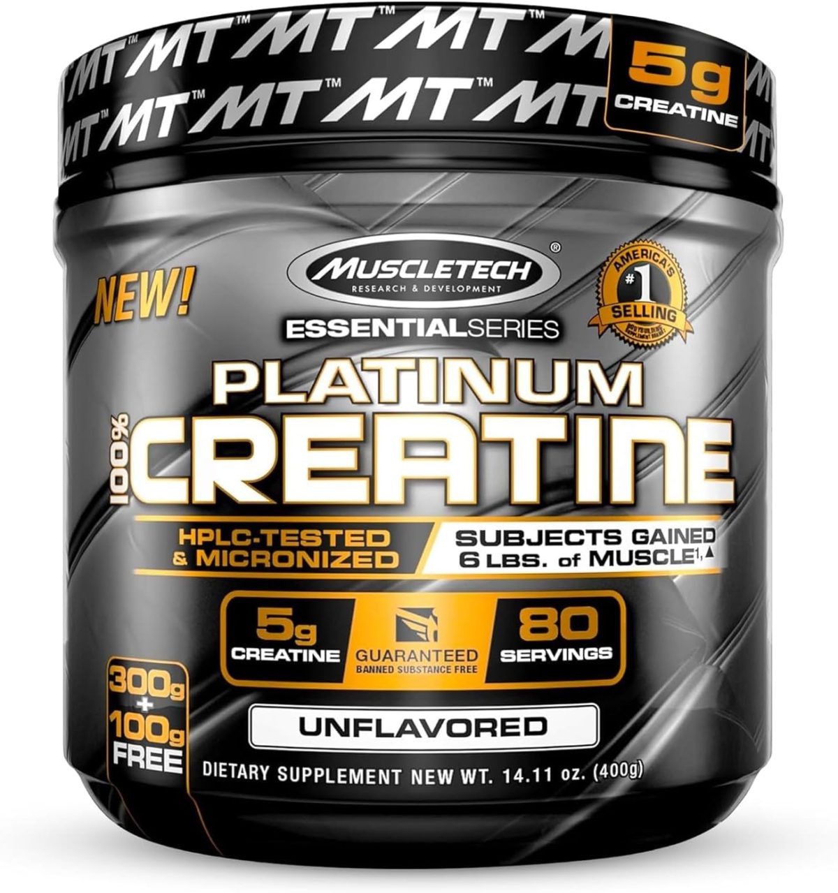 MuscleTech Platinum 100% Creatine Monohydrate Powder Pure Micronized Muscle Recovery, Helps Increase Muscle Power, Boost Strength and Enhance Performance, Unflavored 400 grams(Packaging May Vary)