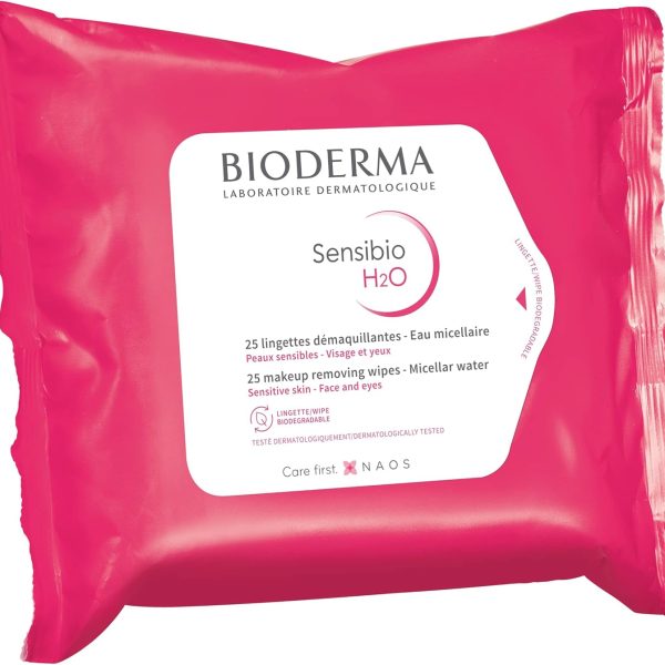 BioDerma Sensibio H2O Micellar Water 25 Make Up Removing Wipes for Sensitive Skin, White