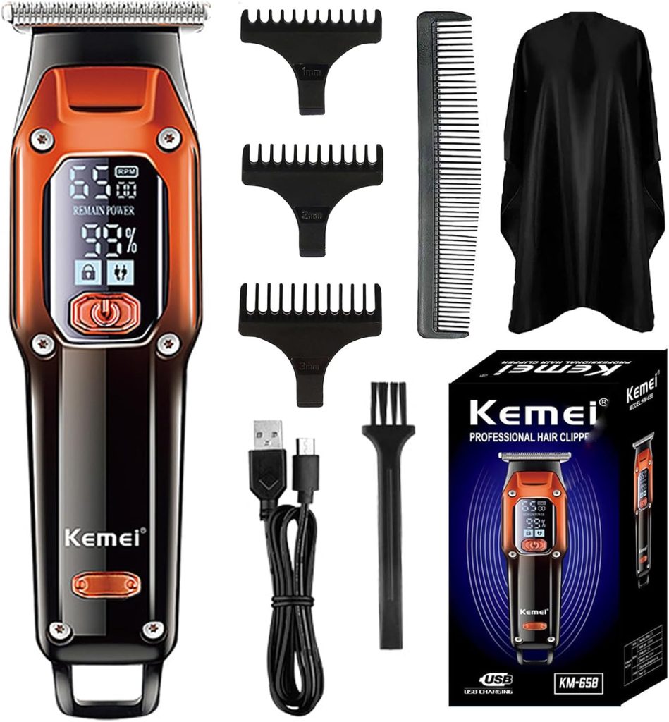 KEMEI Trimmer Cordless Hair Clipper for Men Electric Beard Trimmers Barber Hair Cuttings Kit, T Blade Outliner Trimmers for Men, KM-658