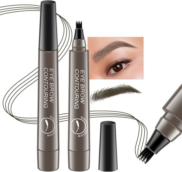 Professional Eyebrow Pen, Makeup Eyebrow Color Pencil, Microblade Brow Pencil, Micro-Fork Tip Liquid Eyebrow Pencil, Smudge Proof Beard Pencil Filler For Men, Natural Eyebrow Pen For Women Gray Brown