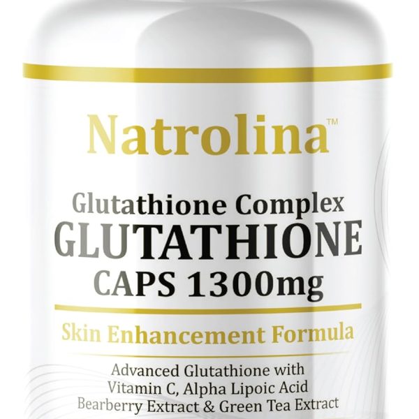 Natrolina Advanced Glutathione Complex 1300mg 60 Capsules with Vitamin C, Alpha Lipoic Acid, Bearberry Extract & Green Tea Extract | Glutathione Capsule for Skin Whitening, Dark Spots & Anti Aging