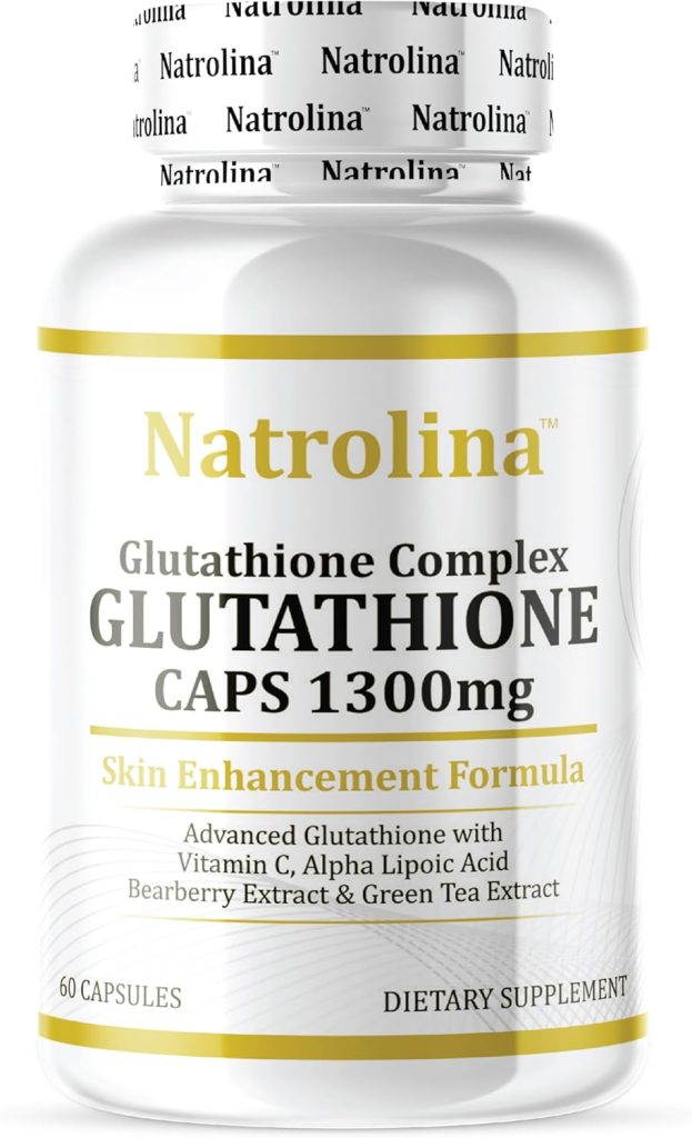 Natrolina Advanced Glutathione Complex 1300mg 60 Capsules with Vitamin C, Alpha Lipoic Acid, Bearberry Extract & Green Tea Extract | Glutathione Capsule for Skin Whitening, Dark Spots & Anti Aging