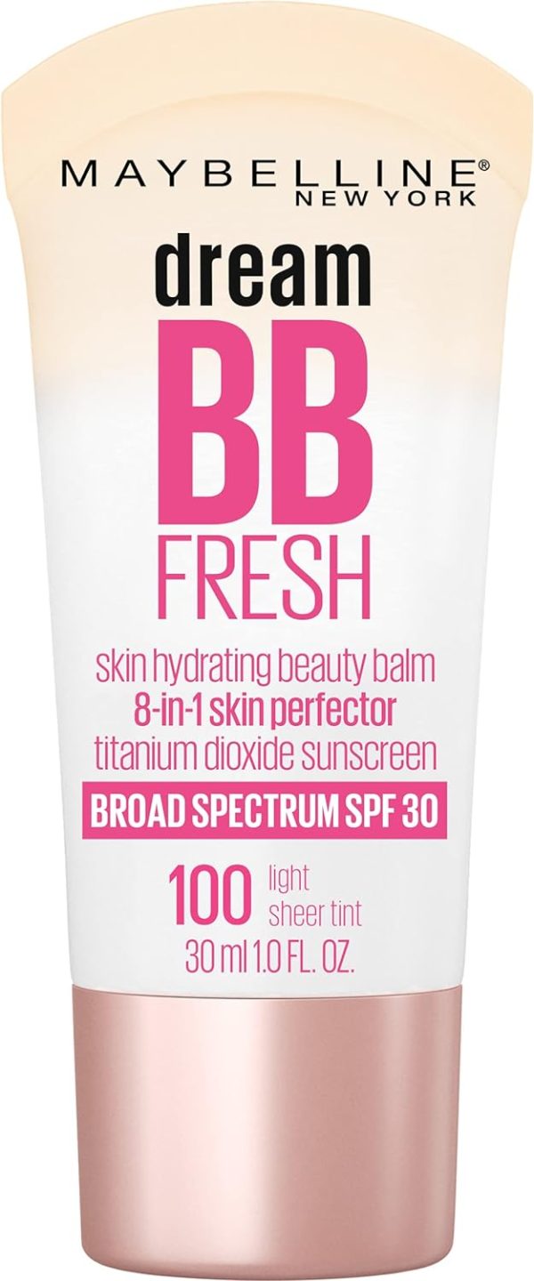 Maybelline Dream Fresh Skin Hydrating BB cream, 8-in-1 Skin Perfecting Beauty Balm with Broad Spectrum SPF 30, Sheer Tint Coverage, Oil-Free, Light, 30ml