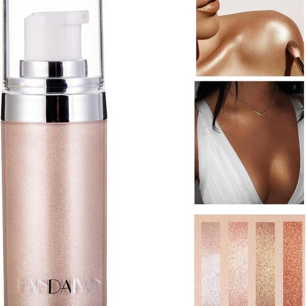 Body Shimmer Liquid Highlighter Oil Brighten Glow Glitter Waterproof Moisturising Smooth Makeup Lotion Bronzer Illuminate Luminizer Gold Beach Foundation Non-sticky Dry for Face And Body (20ml)