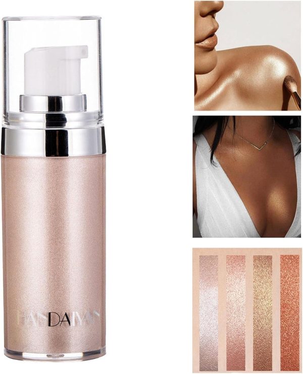 Body Shimmer Liquid Highlighter Oil Brighten Glow Glitter Waterproof Moisturising Smooth Makeup Lotion Bronzer Illuminate Luminizer Gold Beach Foundation Non-sticky Dry for Face And Body (20ml)