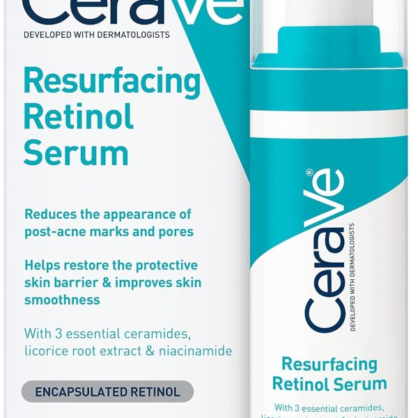 CeraVe Retinol Serum for Post-Acne Marks and Skin Texture | Pore Refining, Resurfacing, Brightening Facial Serum with Retinol and Niacinamide | Fragrance Free, Paraben Free & Non-Comedogenic| 1 Oz