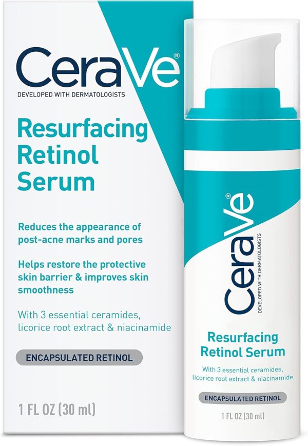 CeraVe Retinol Serum for Post-Acne Marks and Skin Texture | Pore Refining, Resurfacing, Brightening Facial Serum with Retinol and Niacinamide | Fragrance Free, Paraben Free & Non-Comedogenic| 1 Oz