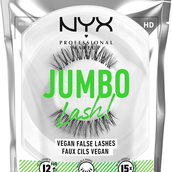 NYX Professional Makeup False Lashes, Long-lasting 12h Wear, Invisible Bands, Re-Usable up to x15, Vegan Lashes, Jumbo Lash!, Fringe Glam