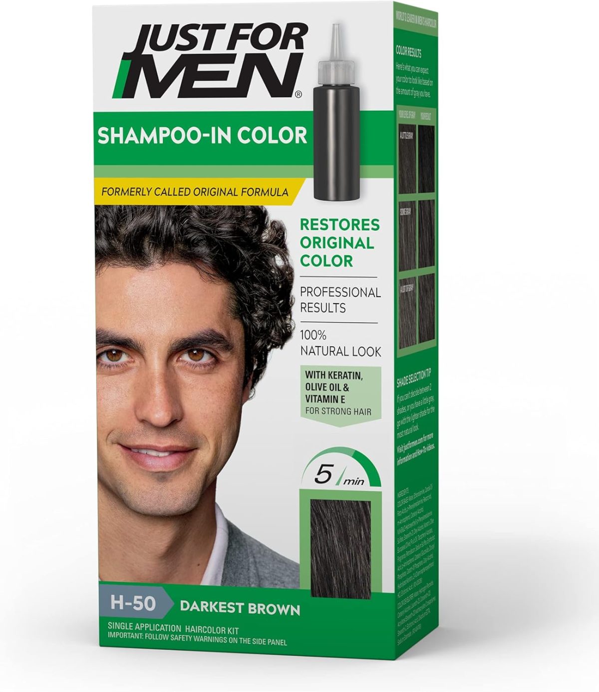 Just For Men Shampoo-In Hair Color Darkest Brown H-50 For Men 1 Application