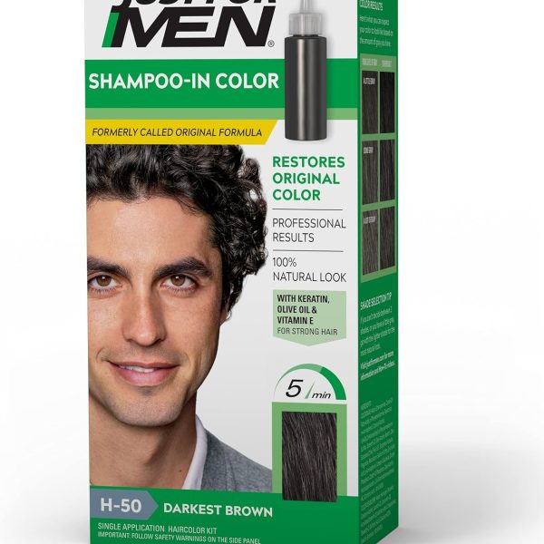 Just For Men Shampoo-In Hair Color Darkest Brown H-50 For Men 1 Application