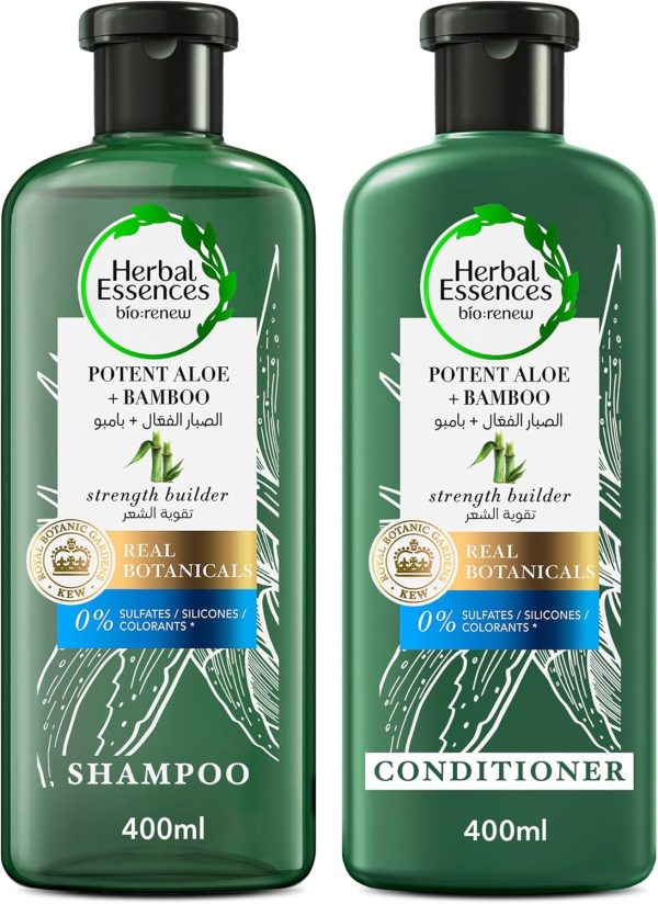 Herbal Essences Sulfate Free Potent Aloe + Bamboo Shampoo & Conditioner For Dry Hair And Frizzy Hair, 400ml