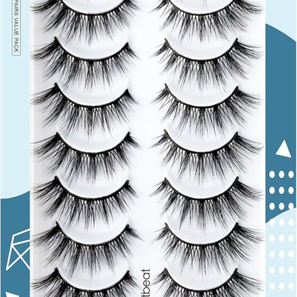 3D False Eyelashes Cat Eye Short Fake Eyelashes Wispy Natural Fluffy Soft Reusable Faux Mink Lashes 10 Pairs Happy Heartbeat (H2)