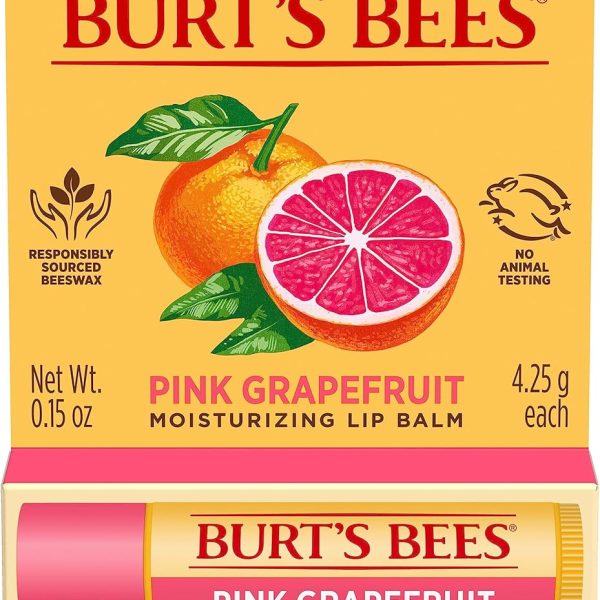 Burt's Bees Pink Grapefruit Moisturizing Lip Balm Twin Pack for Unisex - 2 x 0.15 oz