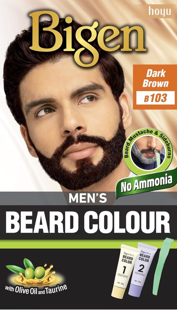 Bigen Men's Beard Colour | No Ammonia Formula with Aloe Extract & Olive Oil - 103 Dark Brown