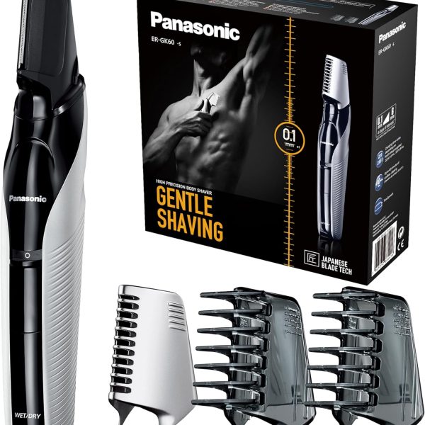 Panasonic Body Trimmer Er Gk60 With 3 Attachments Electric Razor For Men Gentle Skin, Wet And Dry Shaving, Hair Head Body, Silver, Gk60, S423