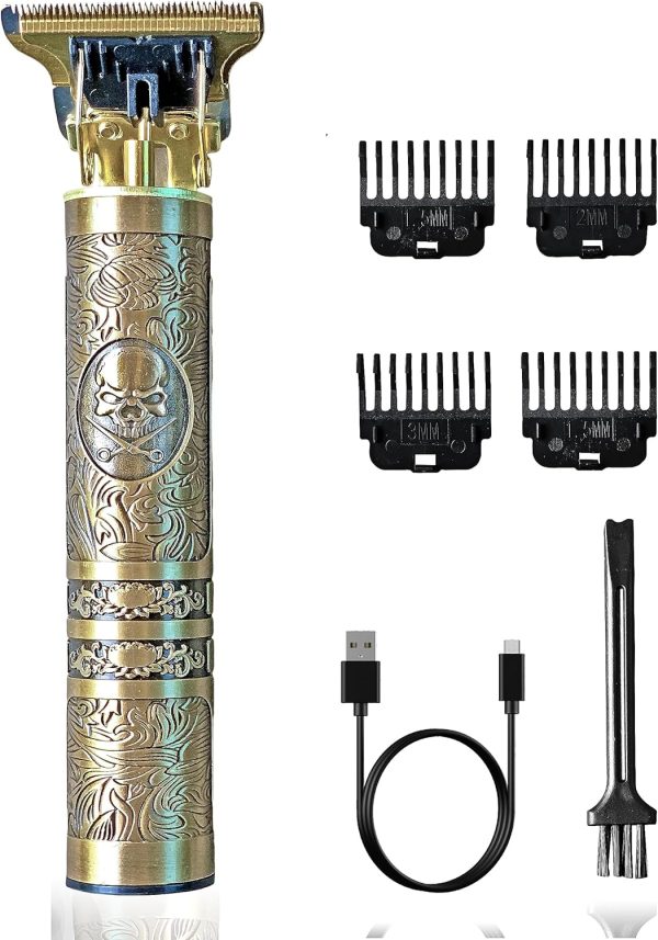 Sprinters - Men Hair Clipper Zero Gapped 6 in 1 Professional Cordless Metal Body Trimmer | Haircut USB Charging Beard Trimmer Wireless Rechargeable Gold Colour Vintage Design (Skull Design, Gold)