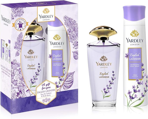 YARDLEY English Lavender Perfumed Gift Set, Floral Aromatic Freshness, Relaxing And Calming Scent, Eau De Toilette 125 ml + Body Spray 150 ml