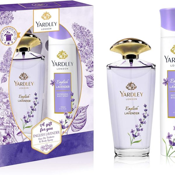 YARDLEY English Lavender Perfumed Gift Set, Floral Aromatic Freshness, Relaxing And Calming Scent, Eau De Toilette 125 ml + Body Spray 150 ml