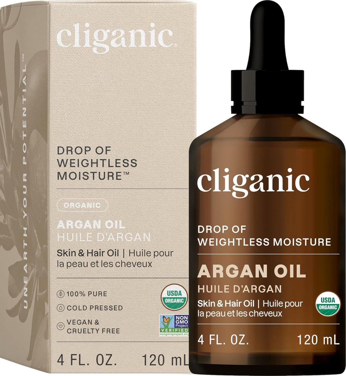 Cliganic USDA Organic Argan Oil, 100% Pure | for Hair, Face & Skin | Natural Cold Pressed Carrier Oil, Imported from Morocco