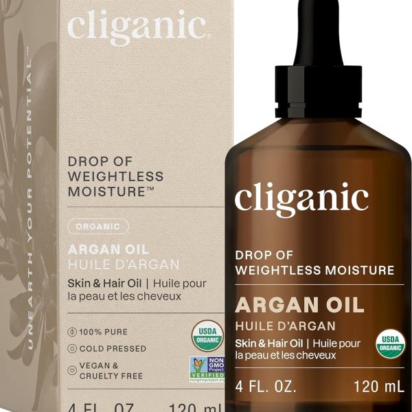 Cliganic USDA Organic Argan Oil, 100% Pure | for Hair, Face & Skin | Natural Cold Pressed Carrier Oil, Imported from Morocco