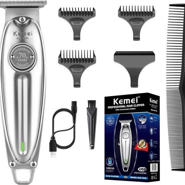 Kemei Professional Hair Clippers Beard Trimmer for Men T-Blade Outliner Barber Grade Electric Clippers All-in-One Grooming Solution Cordless