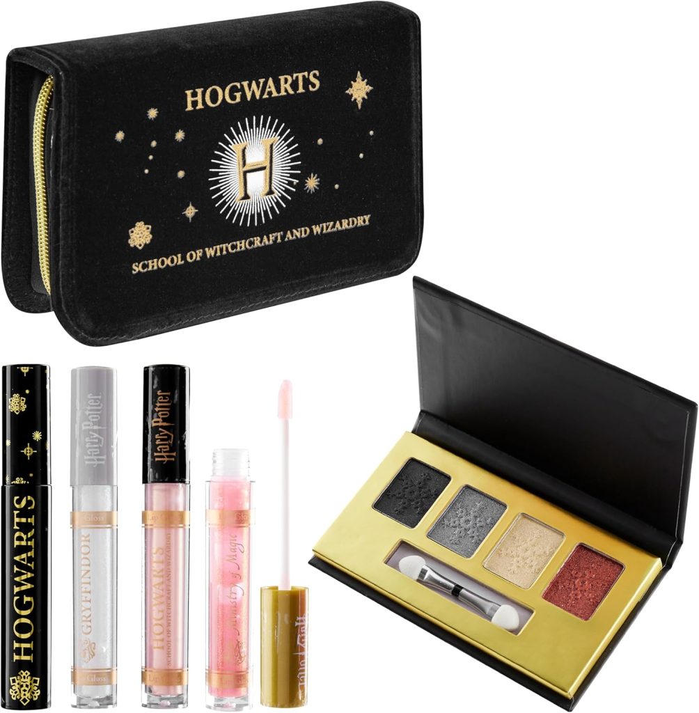 Harry Potter Makeup Set for Women Teenagers Girls Lip Gloss Eyeshadow Palette Mascara Zipped Makeup Case Gifts for Her (Black Hogwarts)