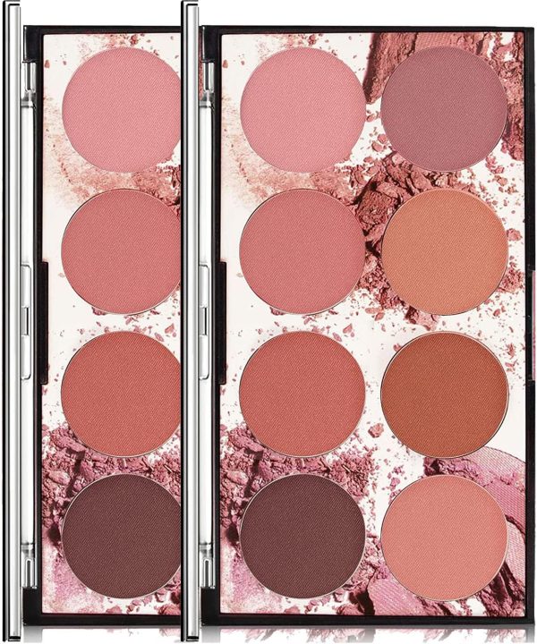 MISS ROSE M 8 Colors Face Blush Palette,Professional Facial Makeup Blusher,Natural and Long Lasting Delicate Contour Palette,Highlight Blush Palette (8 colors)